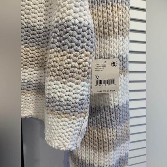 NWT Free People Devon cropped open knit sweater stripes natural colors size M - Picture 5 of 9